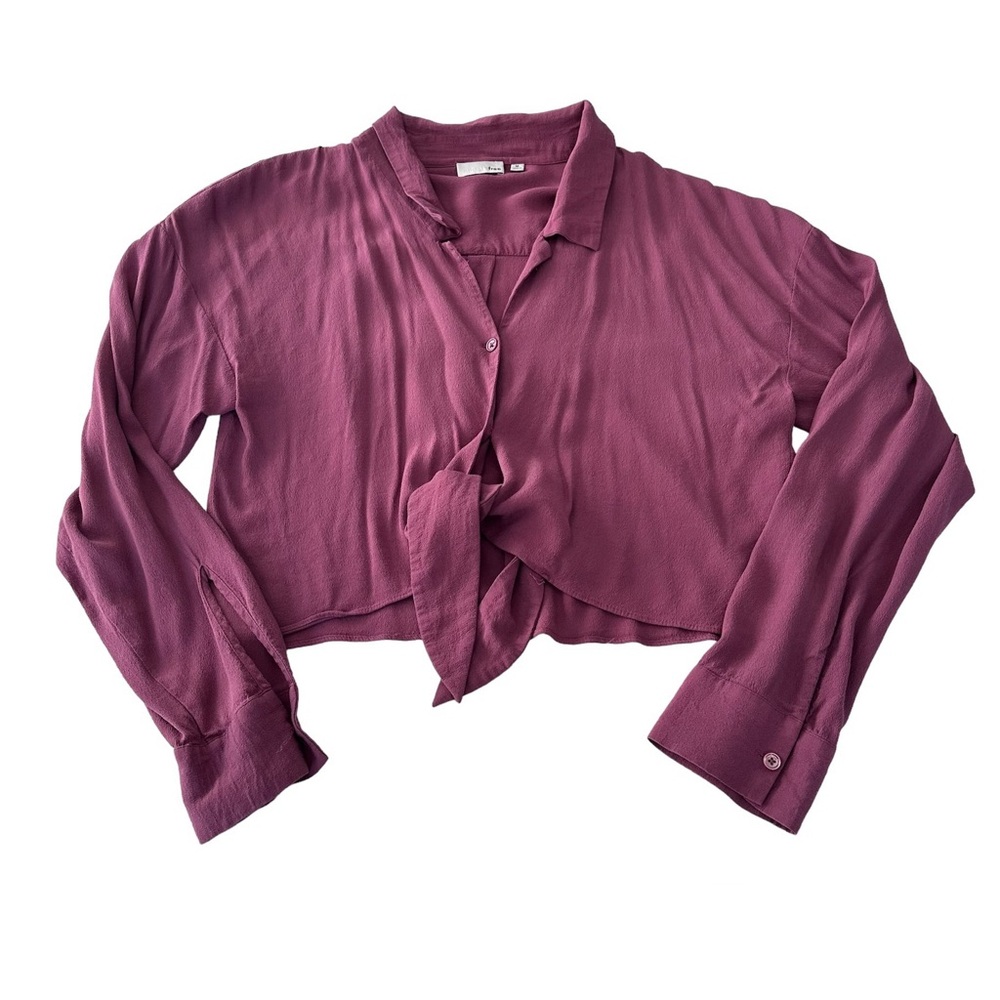 Aritzia Wilfred Tie Front Long Sleeve Cropped Blouse Size Medium